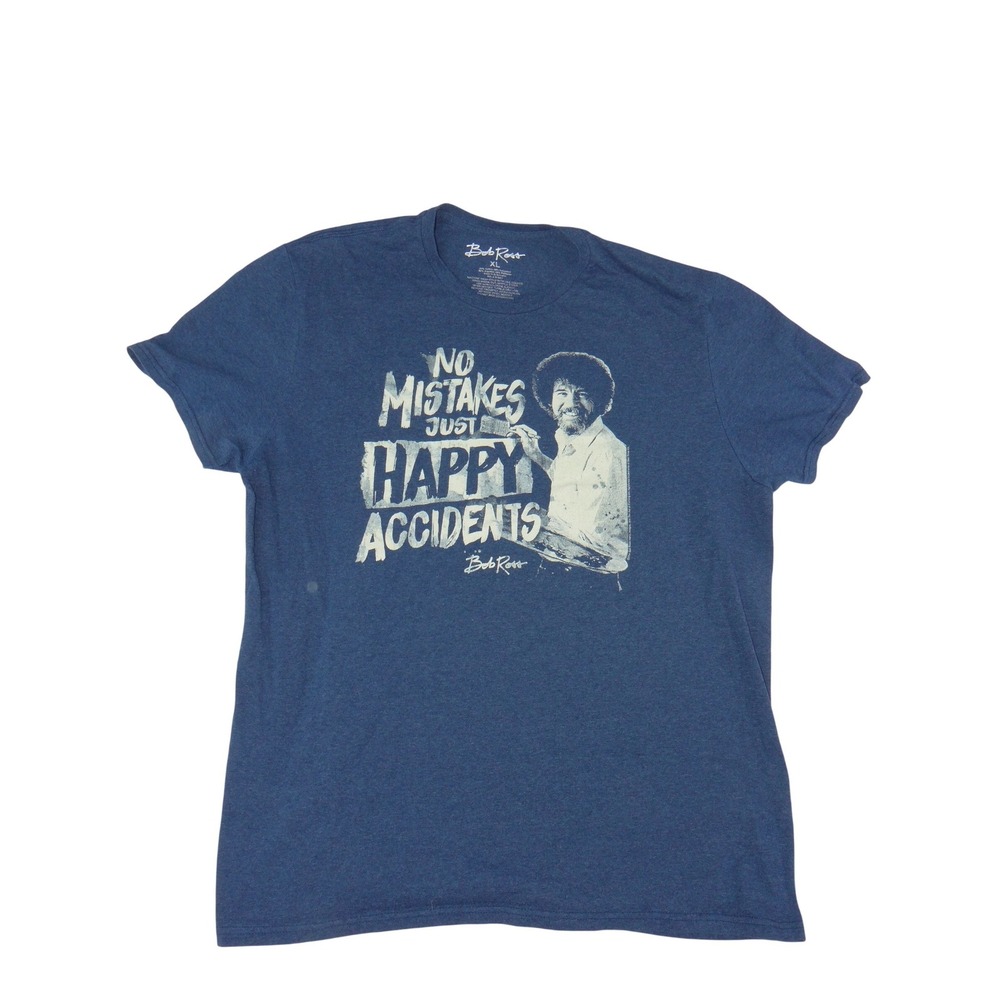 Bob Ross Mens No Mistakes Just Happy Accidents Graphic T-Shirt Navy Blue XL 3292